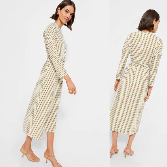 Tuckernuck NEW Tan Ocean Spray Geo Bex Long Sleeve Belted Midi Dress Size XXL - Picture 2 of 10